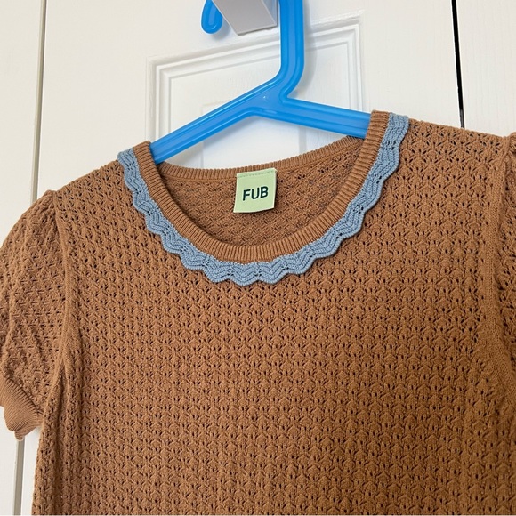 FUB Pointelle Organic Cotton T-Shirt Brown 8Y - Picture 5 of 7